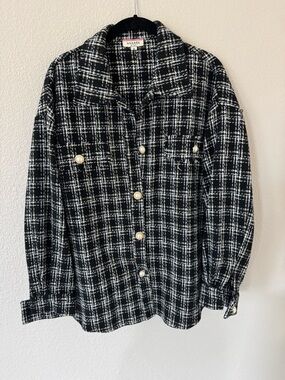 Andrée by Unit Tweed Shacket Jacket Medium | Black White Gold Plaid